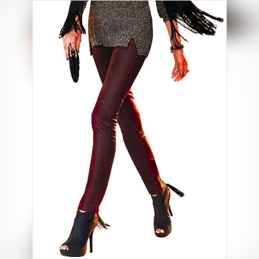 Rock & Republic Berlin Skinny Jeans Size 2 Vegan Leather Oxblood Red